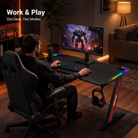 Bureau de jeu moderne noir avec éclairage RGB, réglable, personnalisé, grand format, ergonomique, économique, avec LED