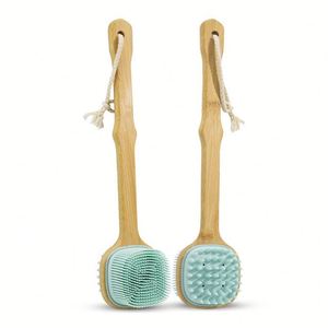 USSE Brosse de bain en silicone, manche en bois de bambou Brosse de bain de massage détachable en silicone - Product Image 3