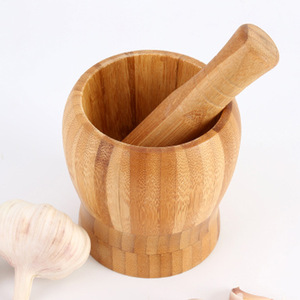 Bamboo Garlic Mortar Pestle Set 9.5 10.5 12.5 Cm Kitchen <b>Herb</b> Spice <b>Grinder</b> Manual Crusher For Cooking Seasoning - Product Image 2