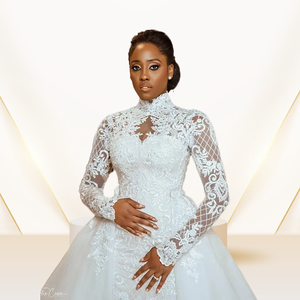 Factory Latest 2 in 1 African Mermaid <b>Wedding</b> <b>Dresses</b> Bridal Gowns <b>High</b> <b>Neck</b> Long Sleeves <b>Lace</b> Satin Bride <b>Dress</b> - Product Image 3