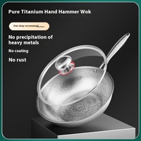 Poêle en titane pur sans revêtement, antiadhésive, à fond plat, avec motif martelé fait main, ustensiles de cuisine en métal Zhangqiu