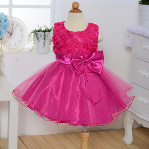 Childrens Princess Dress Blue 3D Flower Sleeveless O Neck Flower Girl Wedding Dress Spring Summer Kids Party Dress - Product Image 2
