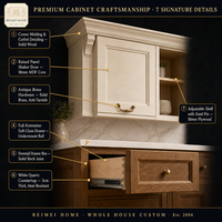 Cuisine complète sur mesure, style traditionnel, blanc antique, noyer bicolore, grand hotte, plan de travail en marbre, directement de l'usine OEM