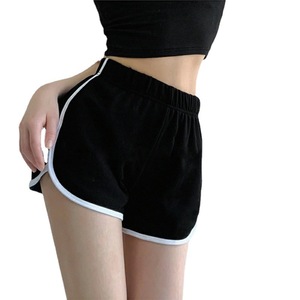 Women's Black Athletic Shorts With White Trim Elastic Waist Sporty Casual Yoga Wear Summer Fitness Pants - Product Image 1