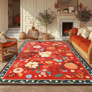 Tapis rectangulaire en velours cristal à imprimé floral, en fibre de polyester, pour la décoration de la maison, tapis de sol pour salon, nettoyage facile, entretien facile - Product Image 1