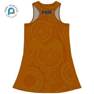 Falda de Tenis Personalizada Sublimada para Mujer, Estilo <span class=keywords><strong>Razorback</strong></span>, Diseño Aborigen, Uniformes de Netball con Baberos de Velcro - Product Image 3