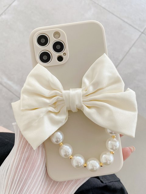 Hot Sale Women DIY Pearl Bow Mobile Phone case for iPhone 16 15 17 Pro Max Shell Rubik's Cube Straight Edge Coque Back Cover