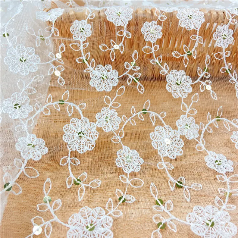high quality heavy pearls beaded sequins embroidery bridal tulle lace applique patches ivory lace motifs encaje de tul bordado