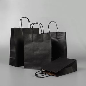 Custom Printing Luxury Stylish <b>Biodegradable</b> Recyclable Paper Bags Ribbon Handles Black Kraft Paper Gift Clothing Food <b>Packaging</b> - Product Image 5