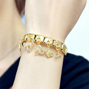 จี้ห้อยสไตล์อิตาลี DIY แฟชั่น ทำจากสแตนเลสสีทอง รูปโคลเวอร์ โบว์ ดวงอาทิตย์ พลอย ดอกไม้ สำหรับสร้อยข้อมือสไตล์อิตาลี - Product Image 1