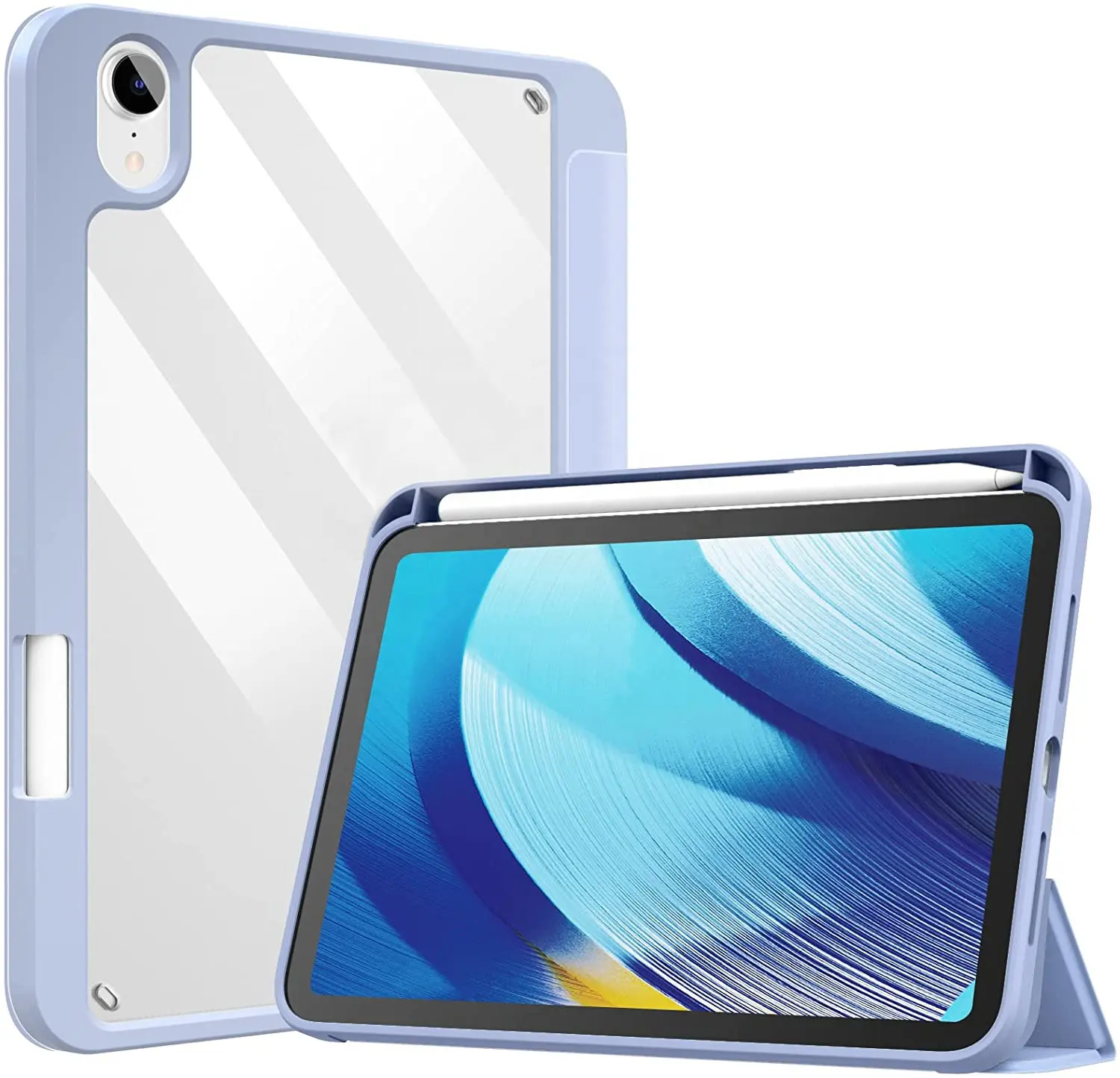 MoKo Hülle neue Hülle Bleistifthalter weiches TPU-Rahmen harter PC klarer transparenter Rückenabdeckungs-Smart-Abdeckung für iPad Mini 6