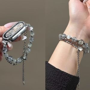 Correa Compatible con Xiaomi <span class=keywords><strong>Mi</strong></span> <span class=keywords><strong>Band</strong></span> para Apple S10/S11, Cadena de Cuentas de Ojo de Gato de Doble Hilera, Pulsera Universal NFC, Versión de Cerámica de Verano - Product Image 3