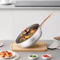Set Peralatan Masak Stainless Steel 12-Piece Double Bottom, Kombinasi Wajan, Panci Susu, Panci Sup, Tanpa Lapisan