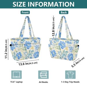 Sac fourre-tout matelassé grande capacité avec compartiment pour ordinateur portable et pochette pour trolley, imprimé floral personnalisé, pour la vente en gros - Product Image 2