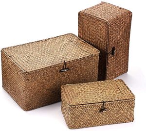Cestas de Almacenamiento de Mimbre con Tapa de Decrafts, Cestas Rectangulares Tejidas para Organizar Juguetes y Refrigerios - Product Image 3