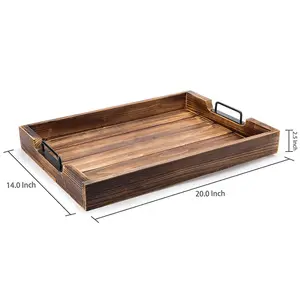 OEM ODM High Quality Organizer Wooden Food Tray With Handles For Coffee Tea Drink Bread Fruit