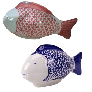 Rzto70 Cổ Màu Xanh Đỏ Màu Sứ Cá Điêu Khắc Handmade Nhà Trang Trí Động Vật Bức Tượng Nhỏ - Product Image 1