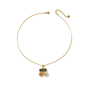 Crystal <b>Necklace</b> Gold Plated 316L Stainless Steel Pendant With Black And Pink Stones Elegant Jewelry For Women - Product Image 2