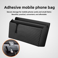 Boîte de rangement pour téléphone en plastique imitation fibre de carbone, adhésive et amovible, fournie par le fabricant ; rangement multifonctionnel pour voiture