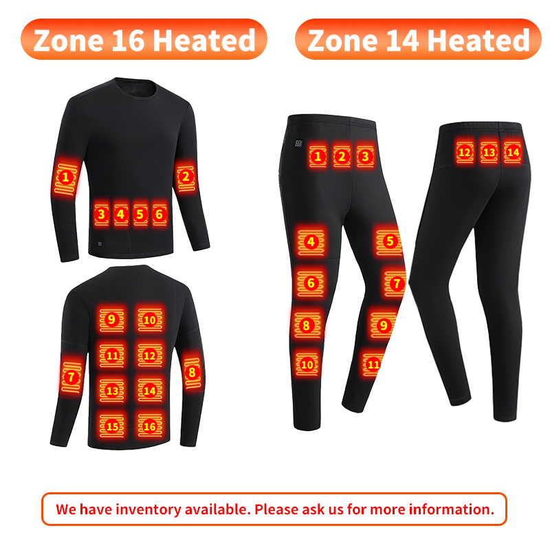 Black 30 zones Heated/Thermal underwear set