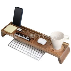 Estante de almacenamiento de escritorio de madera hecho a medida para escritorios de oficina, soporte de altura ajustable con portavasos. - Product Image 5