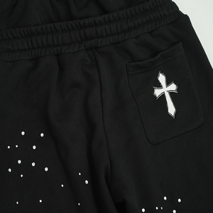 ผ้าฝรั่งเศสเทอร์รี่ผสมคอตตอนโพลีเอสเตอร์ น้ำหนัก 450 แกรม สีดำ ปักลายตามสั่ง ประดับคริสตัล สำหรับผู้ชาย เอวยางยืด ระบายอากาศได้ดี - Product Image 4