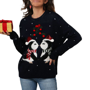 Bán Hàng Nóng Ít Chim Cánh Cụt Jacquard Lỏng Đan Phụ Nữ Áo Len Bán Buôn Áo Thun Giáng Sinh Của Phụ Nữ Áo Len - Product Image 4