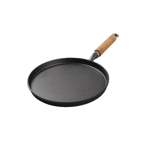 Padella in ghisa-tradizionale cinese padella Pre-stagionata per la cottura di bistecche, <span class=keywords><strong>pentole</strong></span> durevoli con impugnatura in legno - Product Image 1