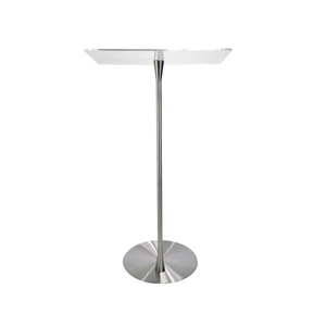 Podio de acero inoxidable a medida con poste curvo y cubierta de acrílico, atril de pie de suelo de lucite - Product Image 6