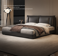 Ensemble de meubles de chambre à coucher en cuir et bois de luxe au design moderne : lit en cuir microfibre moderne, lit double de 1,8 mètre