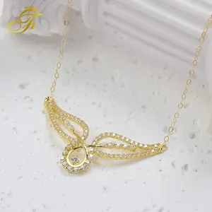 Không phai màu 18k9k vàng nguyên chất handmade Angel Wings Zircon Mặt dây chuyền khí quyển phụ kiện sang trọng xương đòn Chuỗi vòng cổ