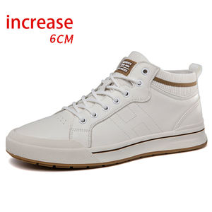 Nouvelles Chaussures de Sport Décontractées pour Hommes, Style Britannique Tendance, Mi-montantes Invisibles, Respirantes, en Cuir Véritable, Semelle Souple, Rehaussantes - Product Image 1