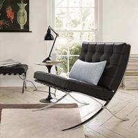 Fauteuil Lounge Barcelona Moderne et Luxueux en Cuir, avec Ottomane, Cadre en Acier Inoxydable, Siège d'Appoint pour Salon