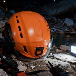 Casque de lampe à LED de sécurité industrielle ABS à fort impact avec visière lors des activités de sauvetage sur les activités de plein air de construction de travaux de sauvetage - Product Image 6