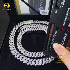 13 मिमी 15 मिमी दो पंक्तियों चंद्रमा आकार बड़ा आदमी भारी रूप से हिप हॉप निर्दोष s925 स्टर्लिंग सिल्वर मोइससानाइट डायमंड क्यूबन लिंक चेन - Product Image 2