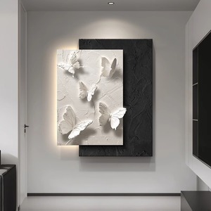 Cuadro Abstracto Tridimensional de Mariposas de Lujo en <span class=keywords><strong>Blanco</strong></span>, Negro y Gris sobre Lienzo para Decoración de Sala de Estar - Product Image 3