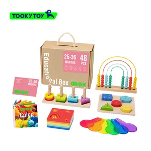 Hot Sell Educational Box Montessori Box Matching Stacking Blocks Paint Crayon Coloring Book Wooden Stacking Stone