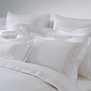 Lusso Champagne oro alveare ricamo biancheria da letto Hotel 4 pezzi copripiumino Set 100% cotone bianco lenzuolo - Product Image 2