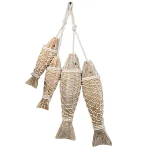 2包木制航海海滩鱼悬挂木鱼装饰海滩主题乡村鱼雕塑家居墙装饰品