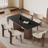 Table à manger rectangulaire en bois massif de style français, table à manger pour salle à manger, 6 places, table à dîner en noyer nordique et ensemble de chaises, meubles