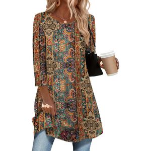Blusa Bohemia para Mujer, Manga 3/4, Corte Holgado, Estampado Asimétrico, Estilo Casual para Uso Diario, Tallas S-3XL - Product Image 1