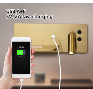 Lampe murale ZeroUNO 3-<span class=keywords><strong>en</strong></span>-1 avec USB, Type-C et charge sans fil, éclairage d'ambiance sur le côté, lampe murale de chevet pour hôtel - Product Image 4