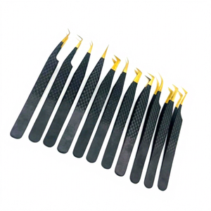 Pinzas para Pestañas de Acero Inoxidable con Recubrimiento Negro Mate Personalizadas, Puntas Doradas, Agarre de Diamante de Precisión, Antimagnéticas, 10 mm para Pestañas - Product Image 1