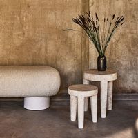 Tabouret d'appoint et table de chevet modernes en pierre naturelle, en marbre travertin massif, imperméables et durables pour salle à manger, salle de bain et villa