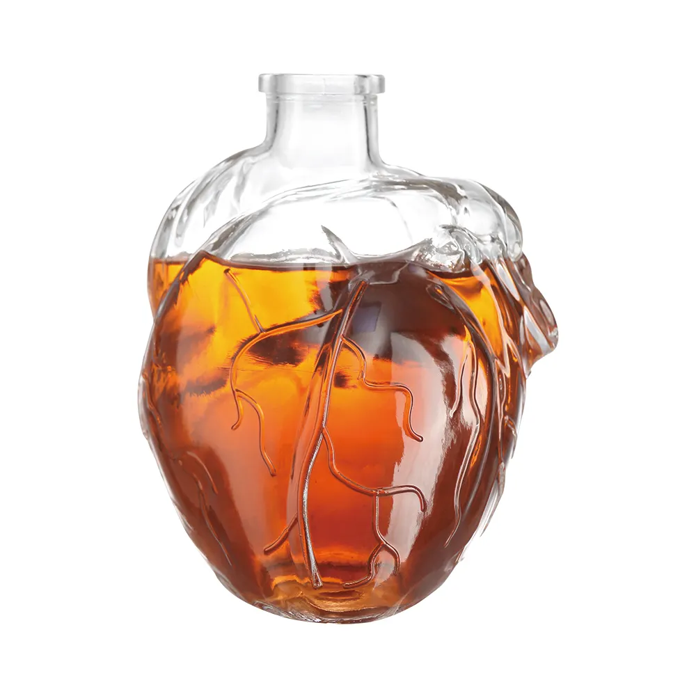 Unique Shape Human Heart Bottle 500ml 750ml Whiskey Red Wine Vodka Glass Bottle