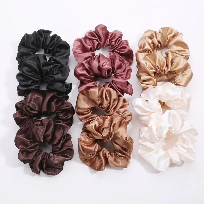 2023 Top Bán Cao Cấp Rắn Màu Satin Tóc Scrunchies Cho Phụ Nữ Bán Buôn Tùy Chỉnh Lụa Crunchies Tóc Quan Hệ