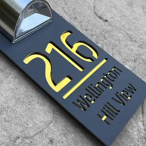 Personalized Solar Light Laser Cutting House Plate Modern Laser-cut Solar Light Hotel Sign Door Number