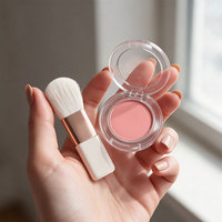 Pinceau à blush mini en gros, portable, pour les joues, poils en fibre blanche, tube plat doré mat, outil de maquillage