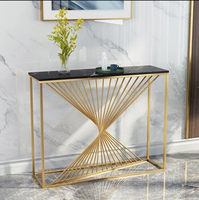 Tables consoles de luxe à succès, or/argent, acier inoxydable avec plateau en marbre, meubles personnalisés pour salon, couloir, entrée