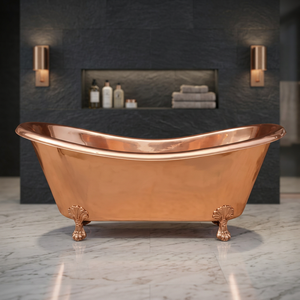 Baignoire autoportante en cuivre à pattes de chat, ovale martelée, style antique, pour salle de bain domestique - Product Image 2